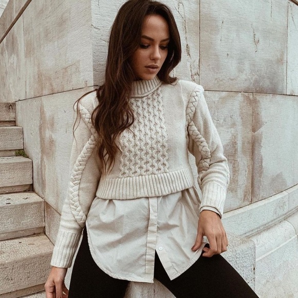 ZARA SHOULDER PAD KNIT SWEATER WOOL BLEND - Picture 3 of 10